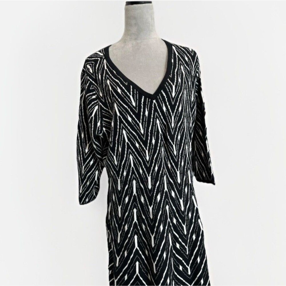 Lane Bryant Womens Geometric Knit Sweater Dress Black White Chevron 26 28 Cotton